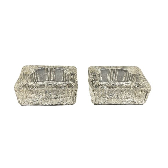 Vintage Crystal Cut Glass Square Ashtrays Set Of 2 Salt Cellars 3"L x 2.25"W - Picture 2 of 5